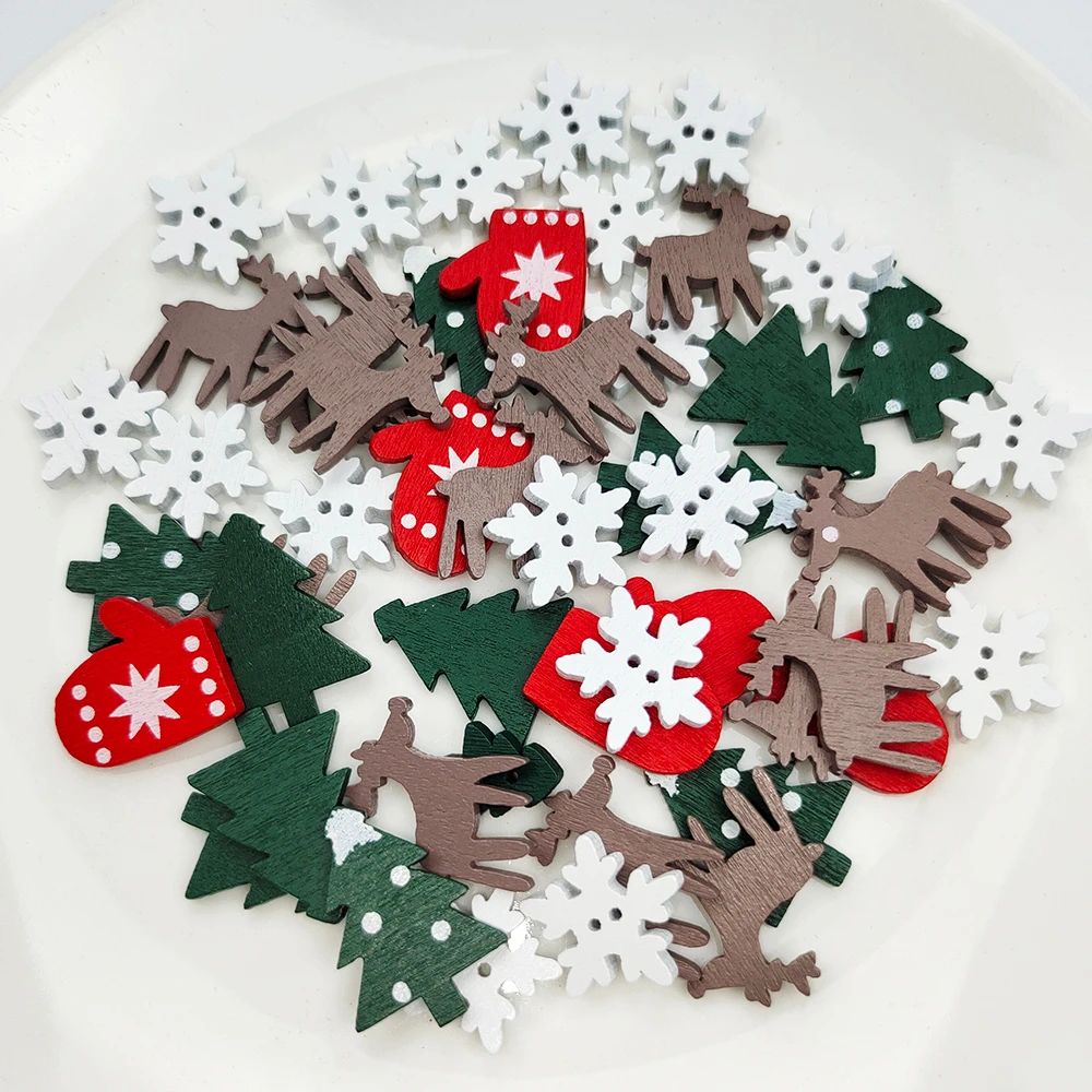 50pcs Christmas Wooden Ornaments - Santa Claus Snowflake Tree Decorations