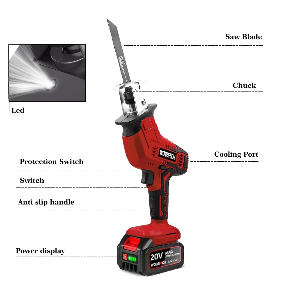 Cordless Reciprocating Saw Adjustable Speed Cutting Electric Saw Wood Metal PVC Pipe Cutting For Makita/WOBERICH 18V Battery reciprocating saw electric saw