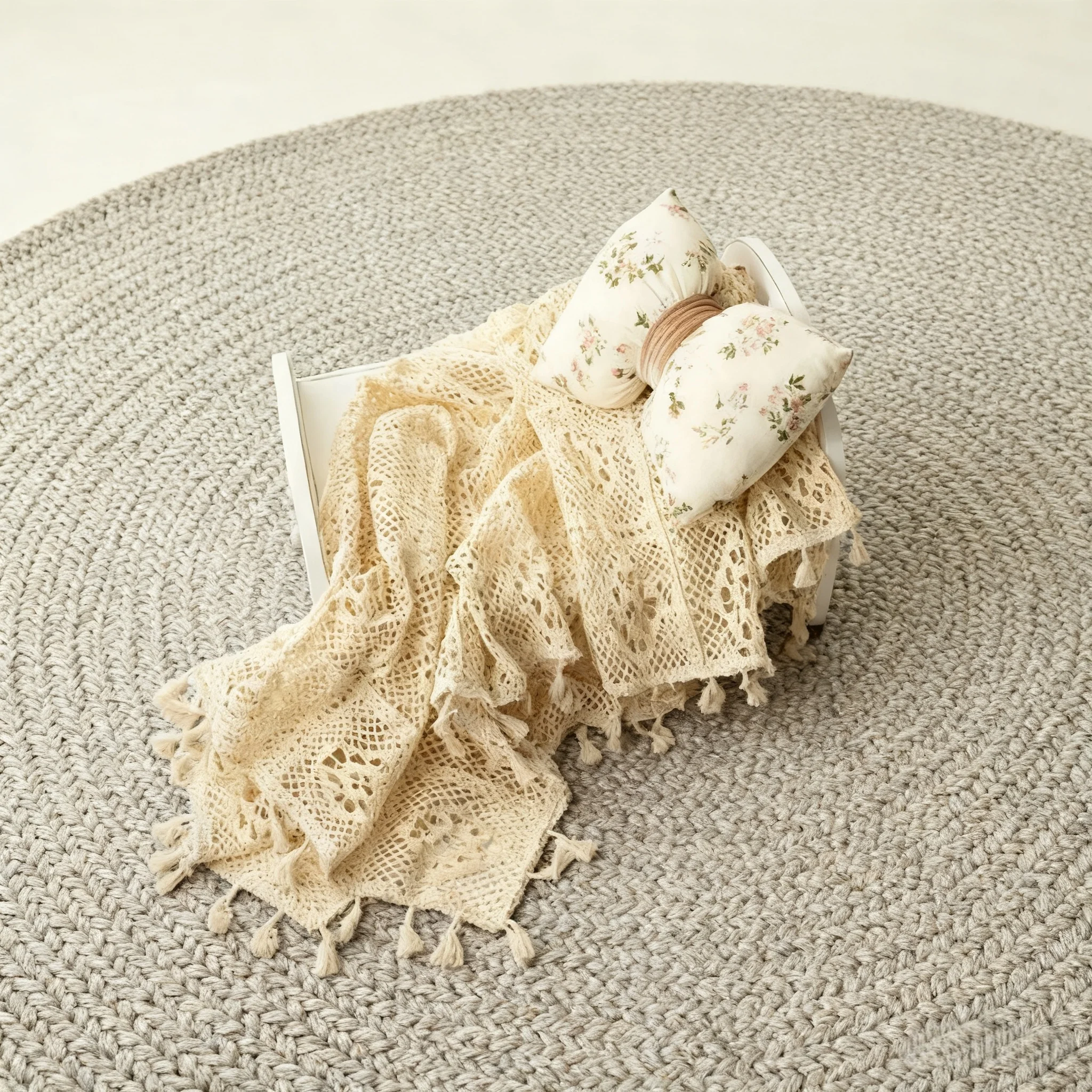  빈티지 레이스 태슬 담요-사각형 디자인  포대기 실용적인 바구니 필러 및 사진 소품