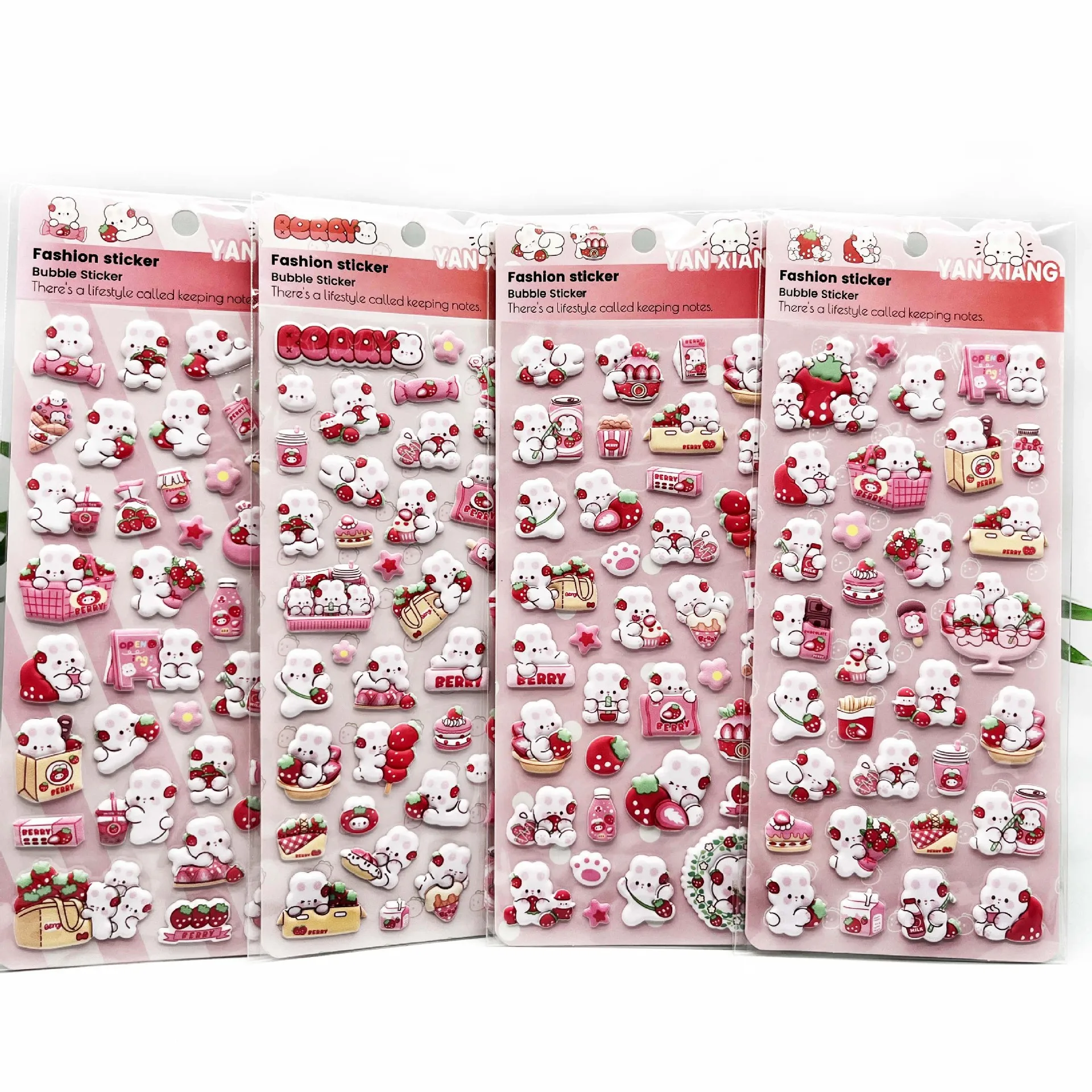 Rosa Erdbeer-Häschen-3D-EVA-Schaumstoff-Aufkleber · Kawaii handgefertigte Tagebuchdekoration für Kinder und Mädchen – Detail 5