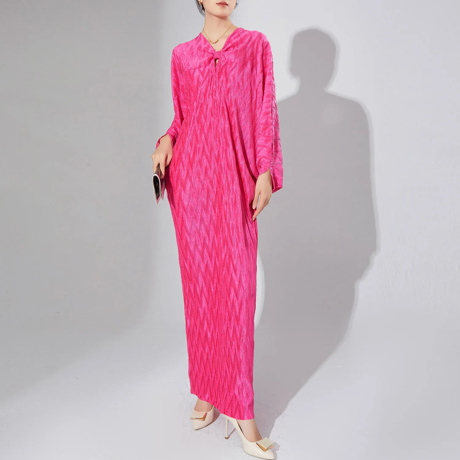 

Pleated evening dress temperament women's irregular autumn bat-sleeve dress long dress