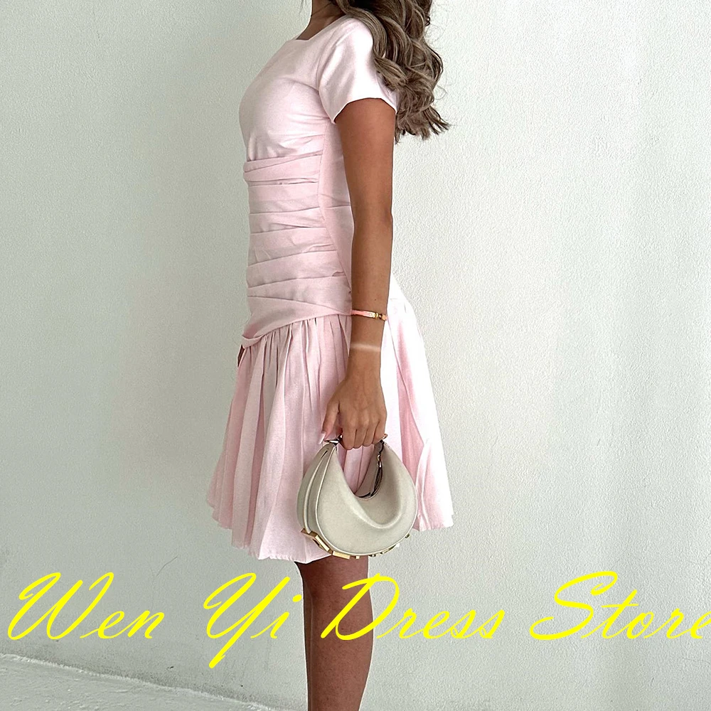 CustomizedSquare Neck Chiffon Short Sleeves Formal and Modern Cocktail Dresses Pleats A-Line Above Knee Length Special Occasion