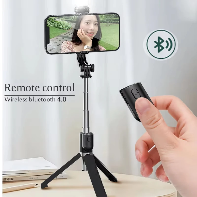 Wireless Bluetooth Selfie Stick with Fill Light & Remote, Extendable Tripod Stand Compatible for iPhone Android Smartphones