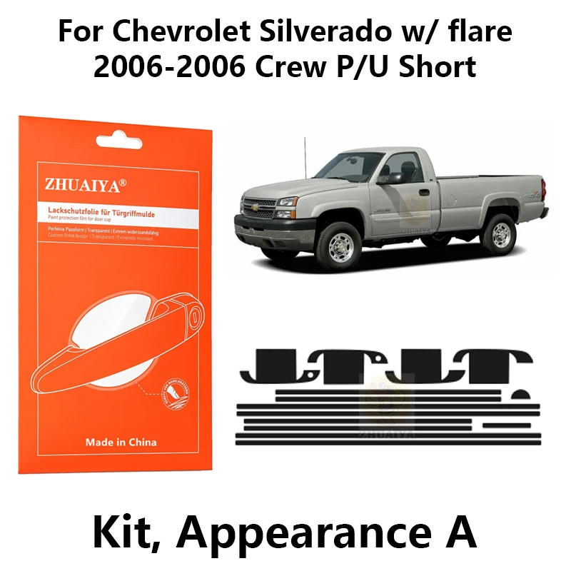 

Door Edge Guards Door Handle Cup Paint Protection Film TPU PPF For Chevrolet Silverado w/ flare 2006-2006 Crew P/U Short