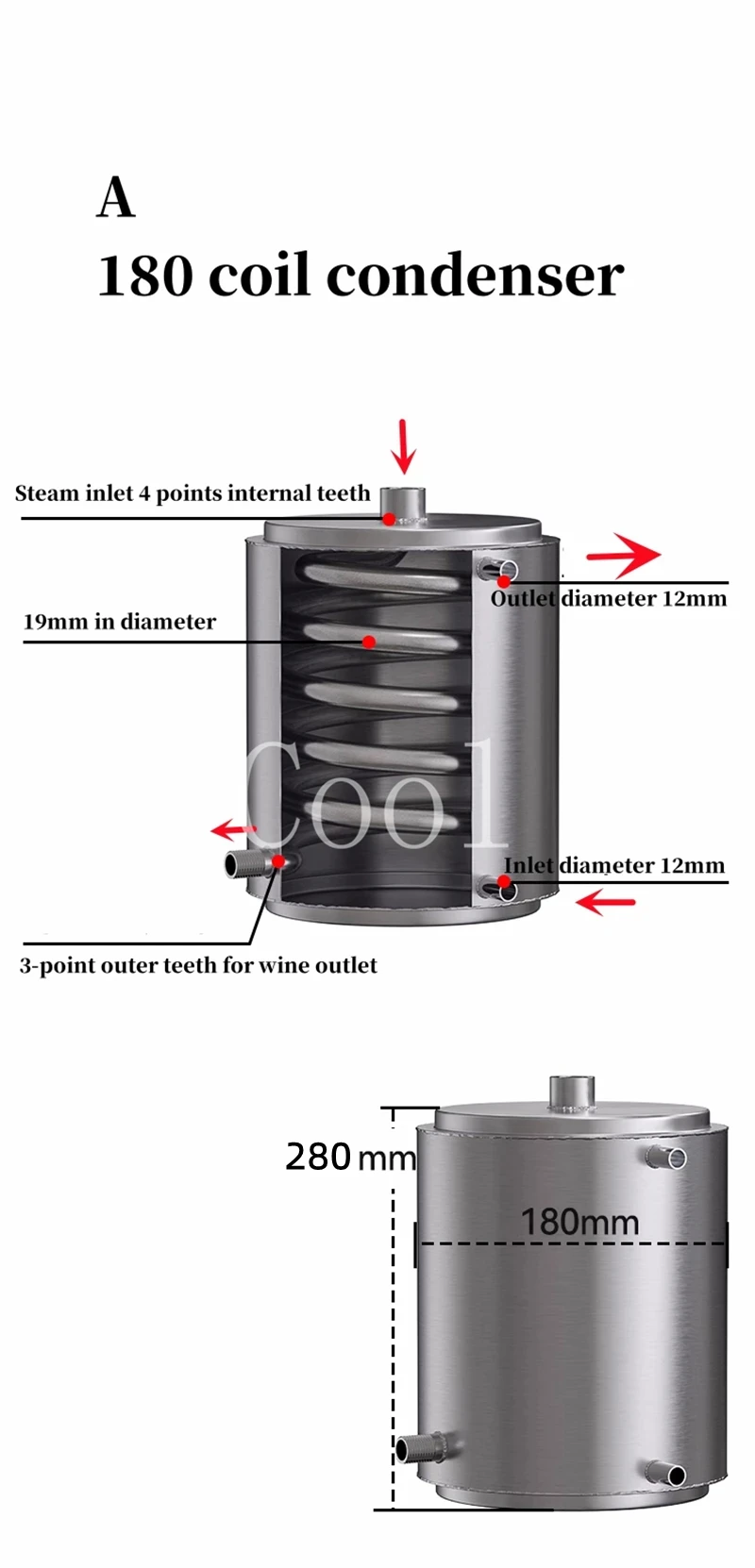 AC Air Conditioning Evaporator Air Conditioning Condenser 180 Coil Condenser Heat Exchanger 180 Tube Cold And Hot Water Distillation Brewing Equipment Condensation 304 Stainless Steel