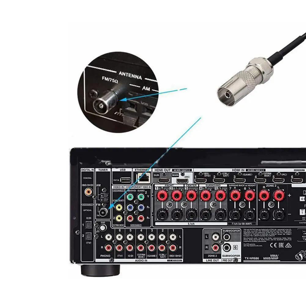 Enhanced FM Radio Antenna with Connector Adapter for Home and Car Audio Systems