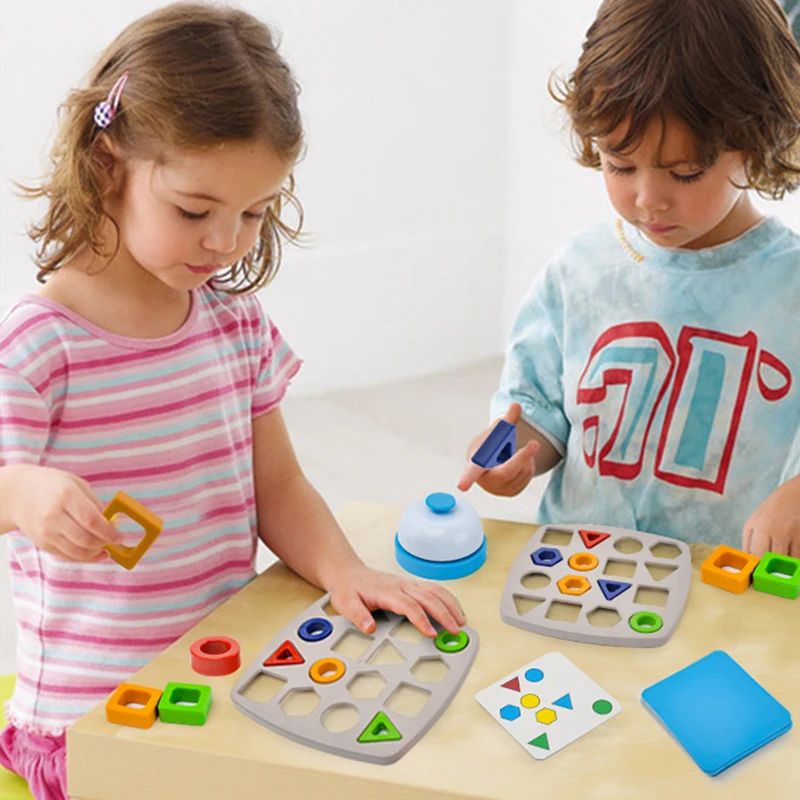 Geometric Puzzles Shape Color Matching Board Preschool Educational Montessori Toys Kids Brain Teaser Puzzle Logic Game with Card 3