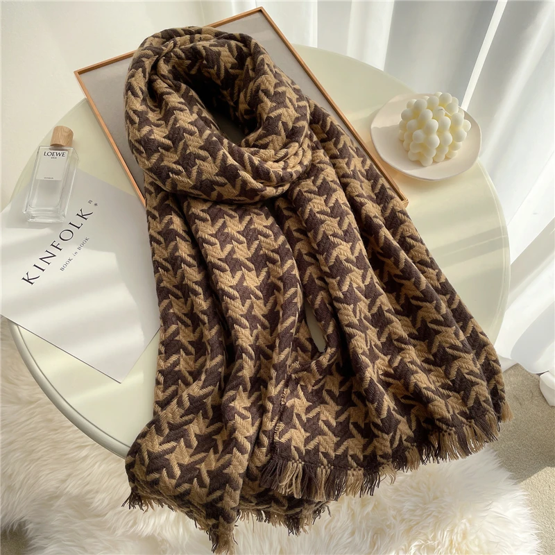 

Thick Wool Scarf Women Plaid 2022 New Warm Winter Cashmere Pashmina Scarves Foulard Female Shawl Wrap Tassel Knitted Blanket