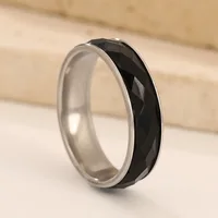 6mm/8mm Wide Ring Men Women Stainless Steel Black Crystal Minimalist Trendy Rings Couple Jewelry Wedding Band Wholesale