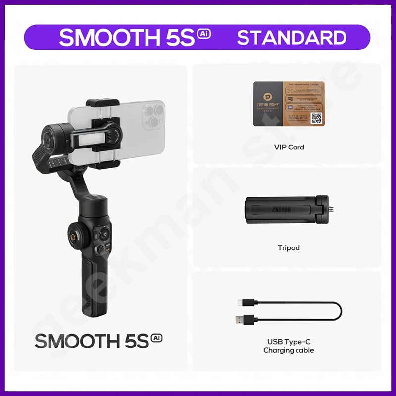 ZHIYUN SMOOTH 5S AI Tracking Handheld Stabilizer 3-Axis Smartphone Gimbal IPhone 15 Pro Max For Xiaomi♢Vlog∵Filming_voghion.com