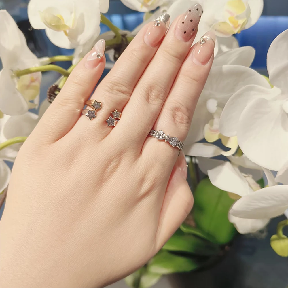 Silver Ring 925 Sterling Christmas Series Love Butterfly Five Pointed Star Zircon Inlay Fashionable Temperament