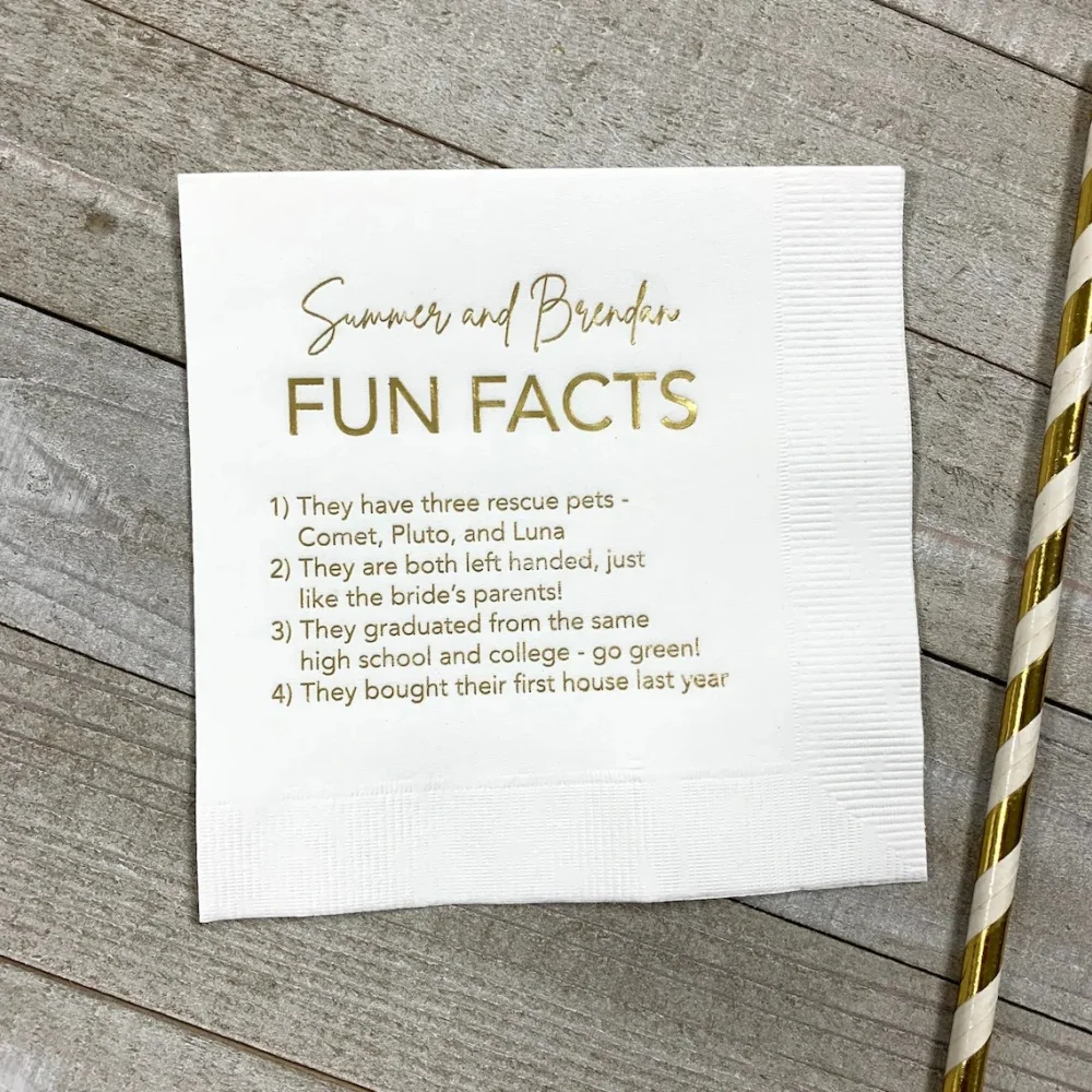 

50pcs Trivia Personalized Napkins Birthday Wedding Trivia Napkins Fun Fact Napkins Beverage Luncheon Dinner and Guest Towels