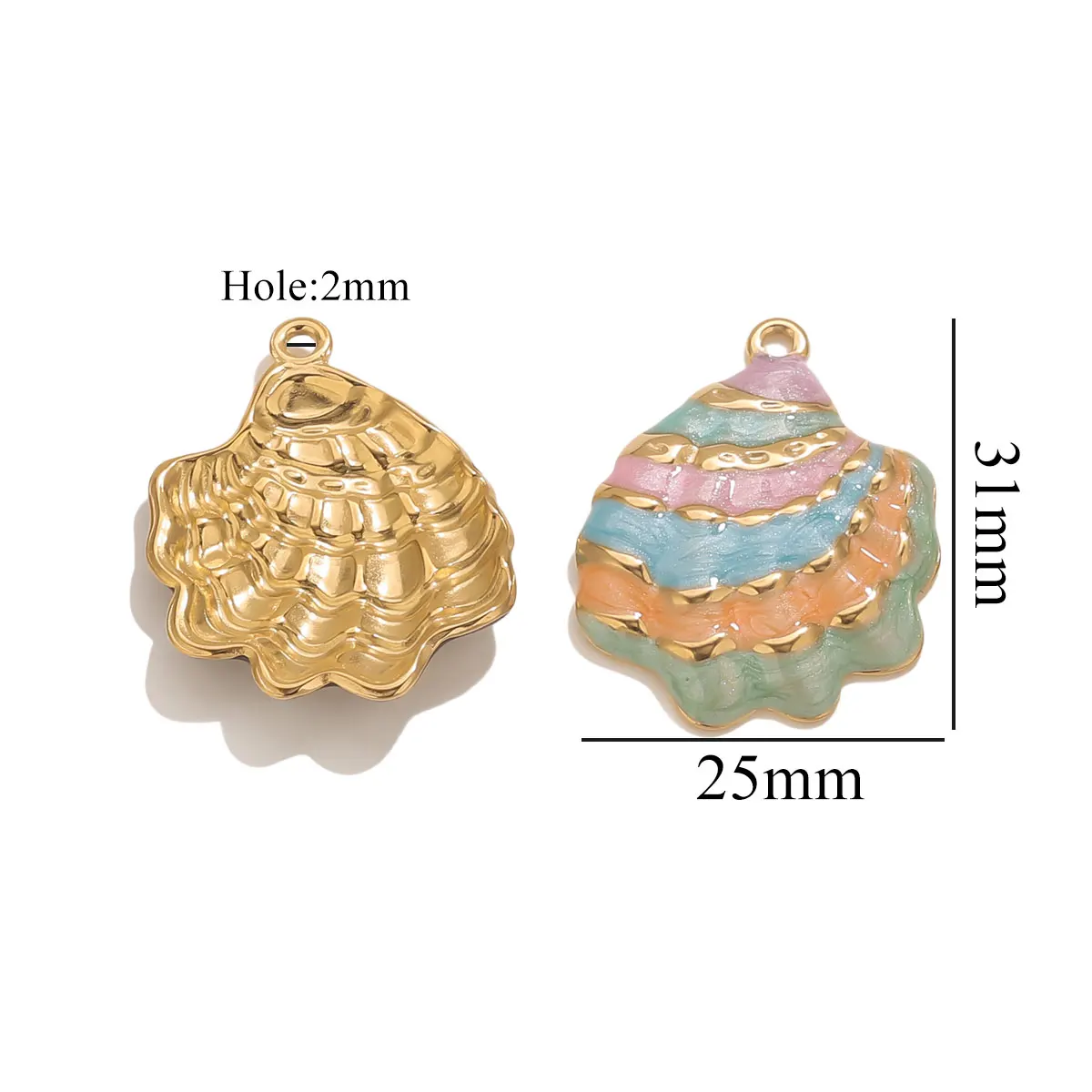 2PCS Edelstahl Emaille Öl Tropfen Ozean Shell Anhänger 18K Gold DIY Frauen Halskette Armband Stecker Schmuck Amulett großhandel – Detail 11