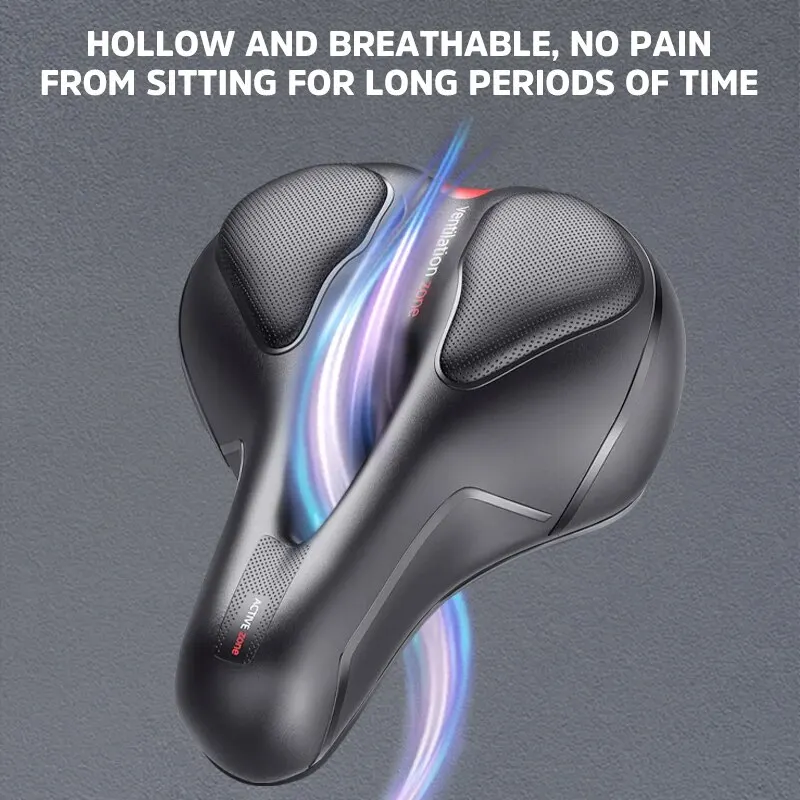 Bicycle saddle Hollow Breathable Men Women MTB Road Bike Saddle Shock Absorbing Comfortable Big Butt Bike Seat Safety Warning