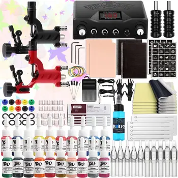 Kit completo per macchinetta rotativa per tatuaggi con aghi di alimentazione Set di inchiostro Set di pistole per tatuaggi per tatuatori e kit per principianti