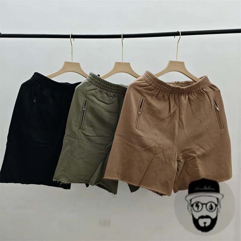 

Free shipping pure cotton men's shorts, solid color Kanye loose fit Jogger Gym sports shorts