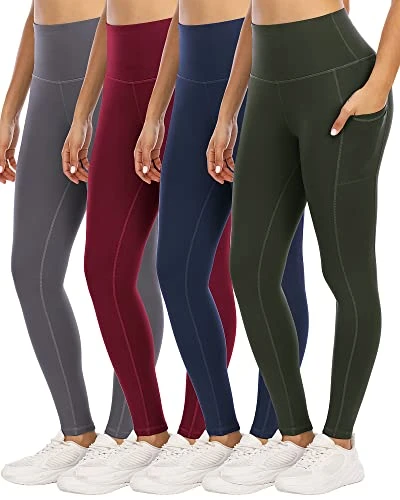 4 Pack Leggings With Pockets For Women High Waist Tummy Control
