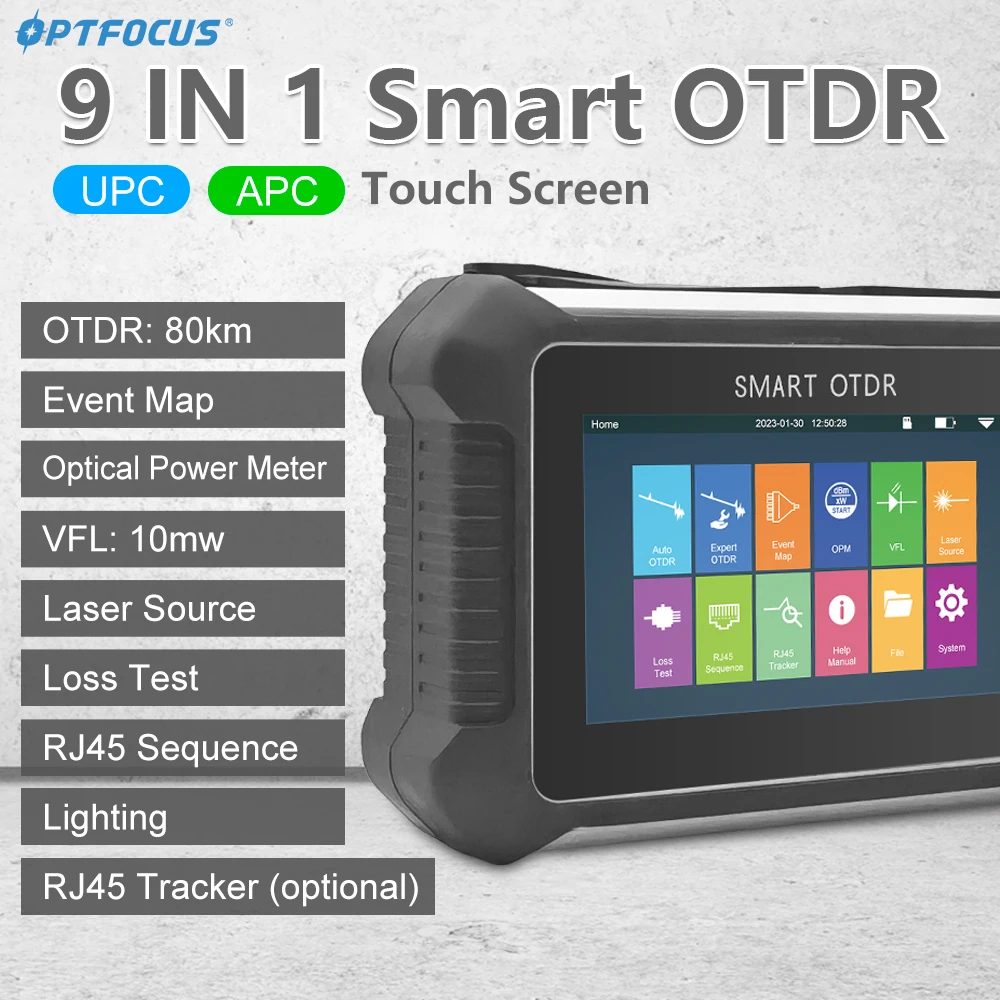 OPTFOCUS Touch Screen OTDR Tester 1310 1550nm 9 IN 1 High Precision Testing  Analysis OPM VFL Test Tool Free Shipping tm290t smart otdr 1310 1550nm mulit function tester built in opm ols vfl support print test report