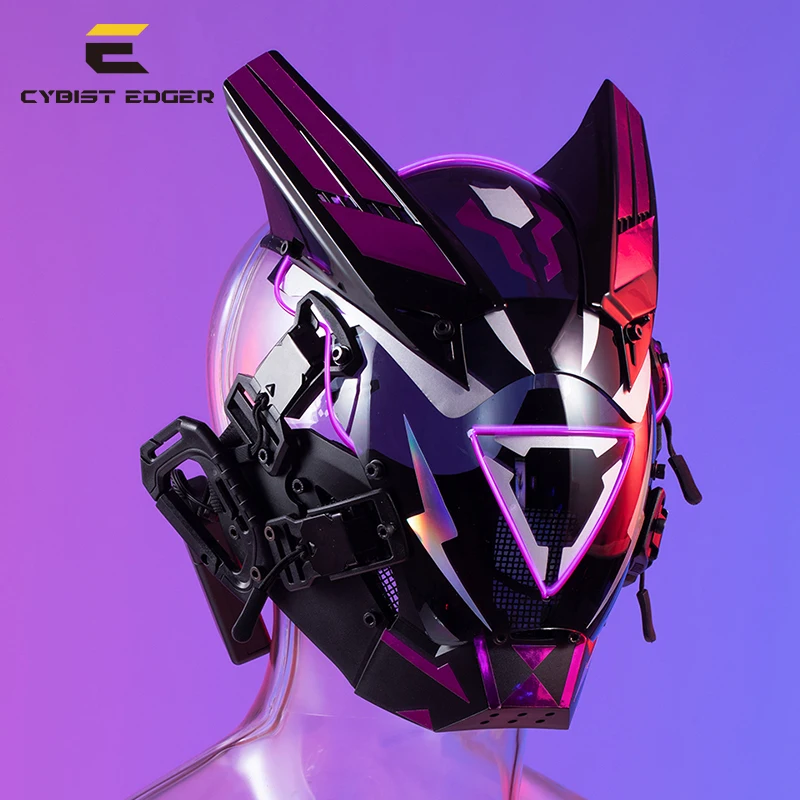 

Маска CyberPunk для ночного города, фестиваля, самурая, искусственное освещение для косплея, предметы искусства, фиолетовая лампа, Хэллоуин, подарки для взрослых