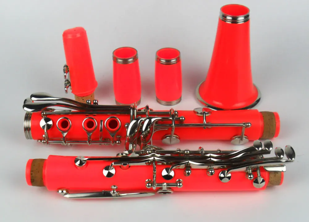Clarinet Bb 17 Keys Beautiful Orange Color Good Sound Material Double Barrels