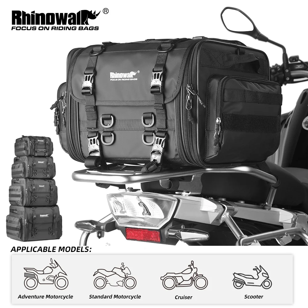 

Rhinowalk Motorcycle Bag 26L/45L/60L/80L Waterproof Large Capacity Expandable Motor Tail Back Seat Bag Luggage With Rain Cover