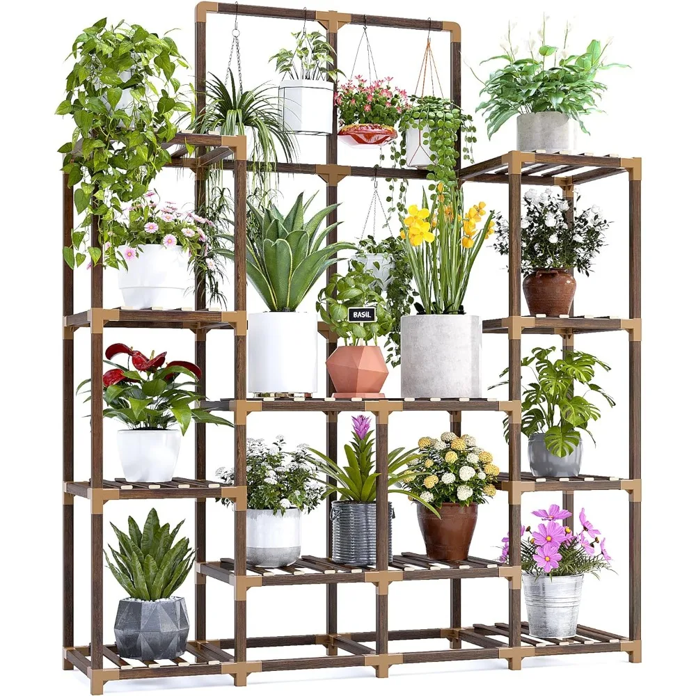 EnHomee Plant Stand Indoor Large Plant Stands Outdoor Wood Tiered  Shelf For Multiple , Tall Plant Stand 6 Tiers with