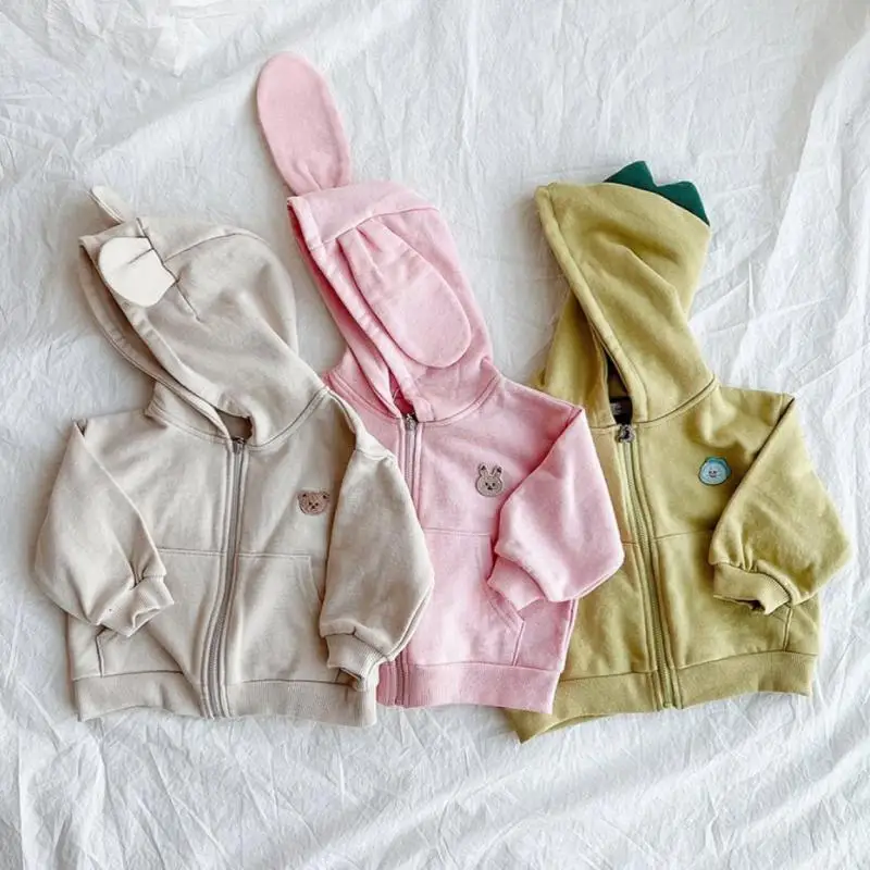 Autumn New Baby Cute Bear Ear Hooded Coat Infant Long Sleeve Casual Coat Children Cotton Jacket For Boys Girls Zipper Tops