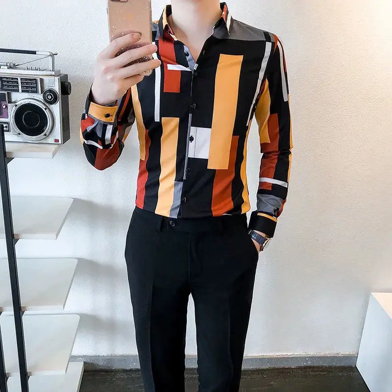 Spring Autumn New Multicolor Printing Fashion Long Sleeve Shirt Man High Street Casual Loose Button Cardigan Y2K Harajuku Tops