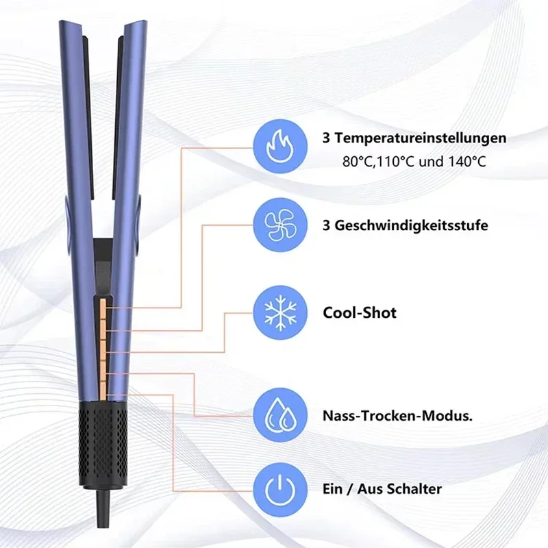 2 in 1 Professional Hair Straightener Hair Dryer Wet & Dry Air Styling Hair Straightener Air Wrap Negative Ion Portable Clamps 3