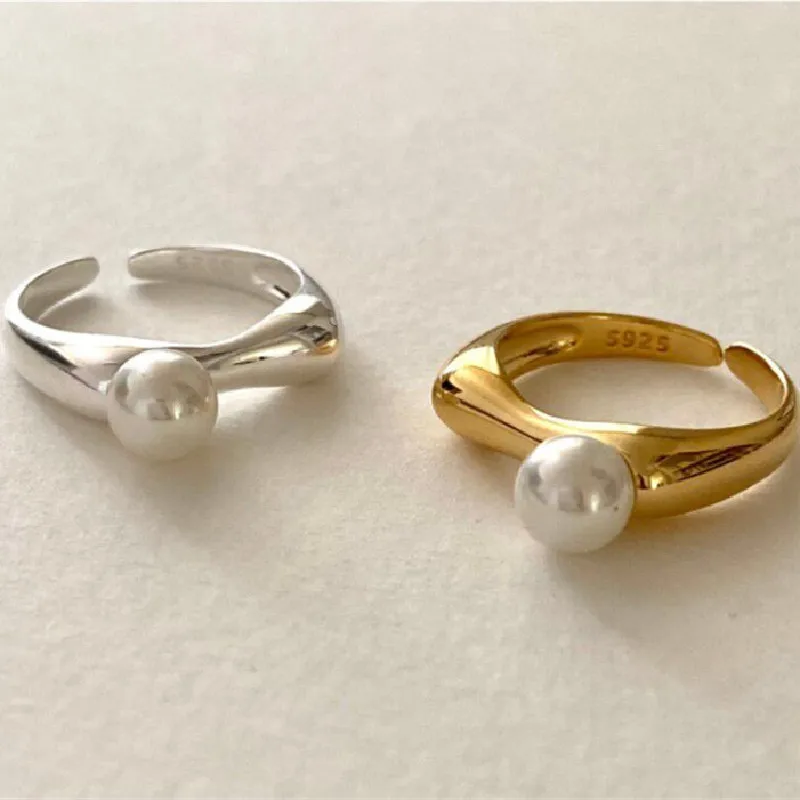 VOQ Silver Color Elegant Pearl Adjustable Ring Female Girl New Korean Fashion Fine Jewelry Gift Party pearl finger ring fashion rings fashion ring finger rings