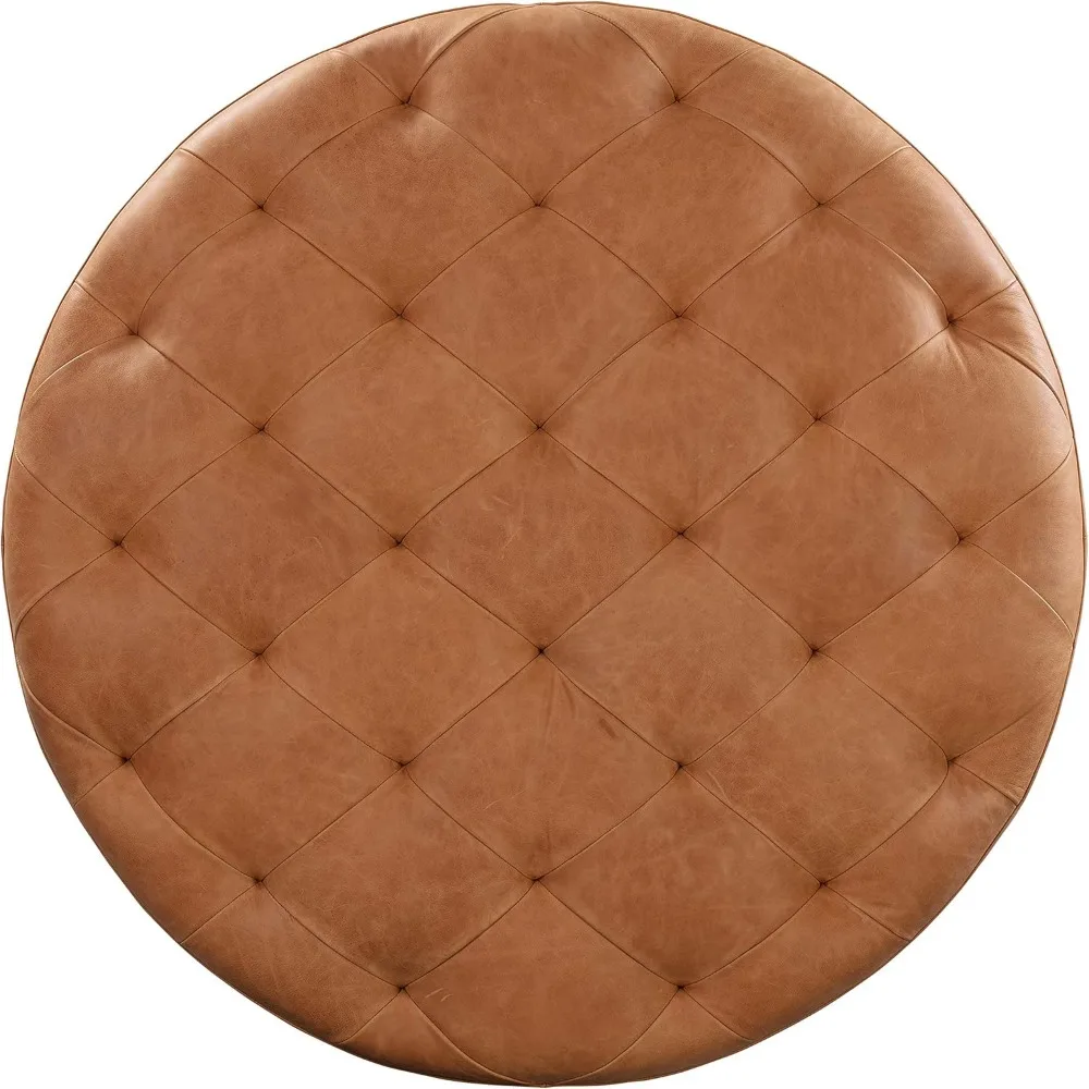 Ascot Ottoman in Full-Grain Pure-Aniline Italian Tanned Leather in Cognac Tan 3