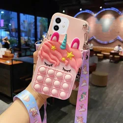 Unicorn 3D Cartoon Zipper Wallet Phone Case with Lanyard Strap and Bubble Design - iPhone 5 5 s 5 SE (Ligth Pink)
