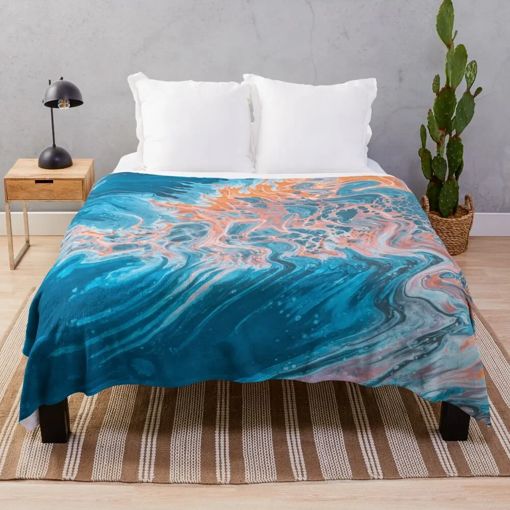 

Blue and Orange Abstract Painting Throw Blanket Loose Blankets For Bed Sleeping Bag Blankets