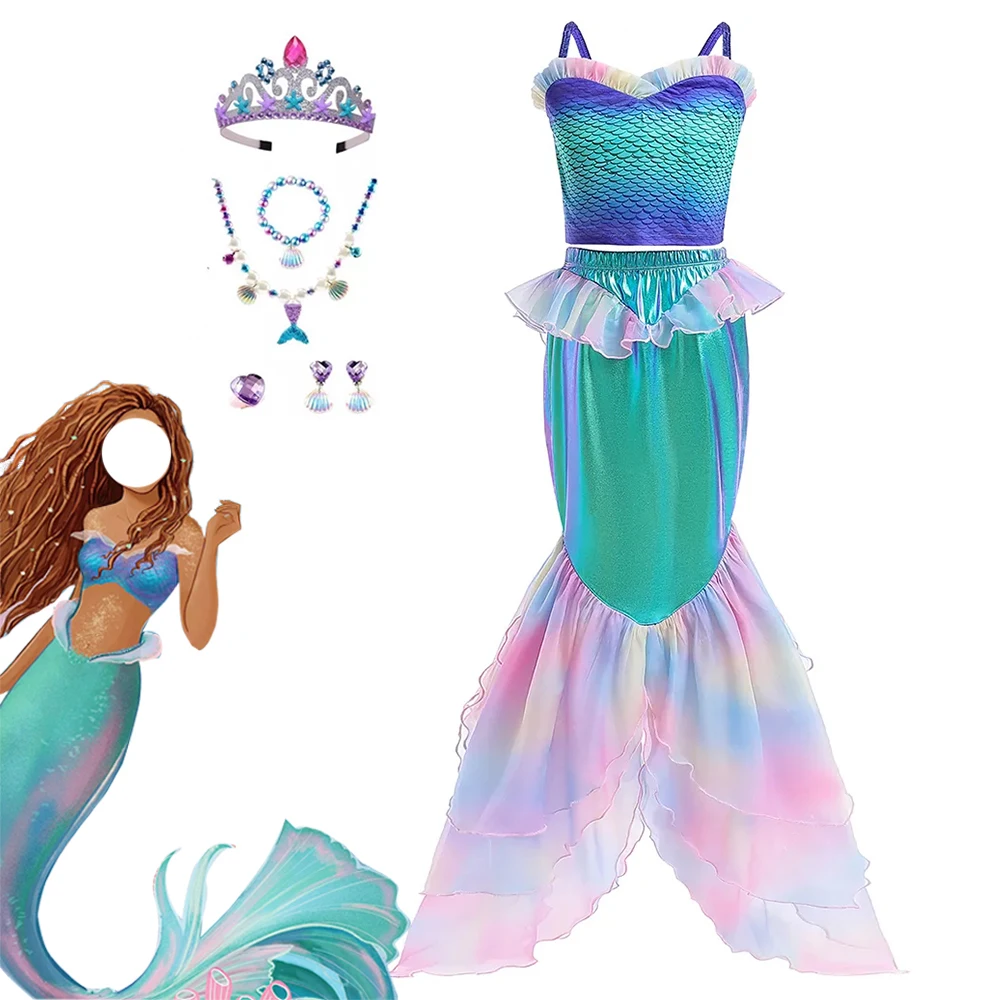 

New Movies Girls Ariel Princess Dress Little Mermaid Cosplay Costume Birthday Party Vestidos Children Halloween Clothes 3-9 Year