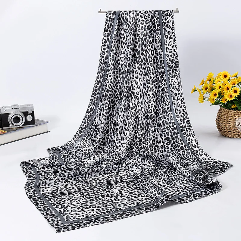 Square 90cm Brand Leopard print flower Women Silk Scarf Bandanna Hijab Lady Wrap Headband muffler Christmas Wedding Gift