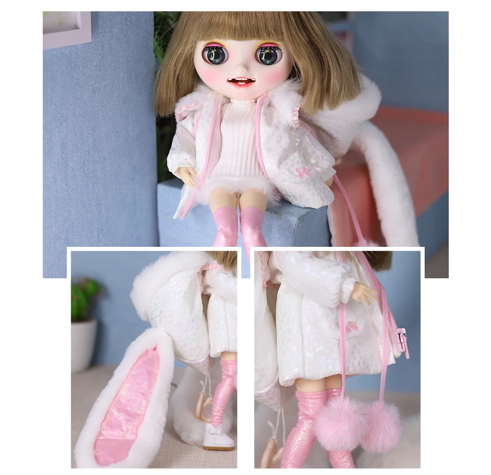 Neo Blythe Doll Bunny Hoodie with High-Neck & Stockings 4