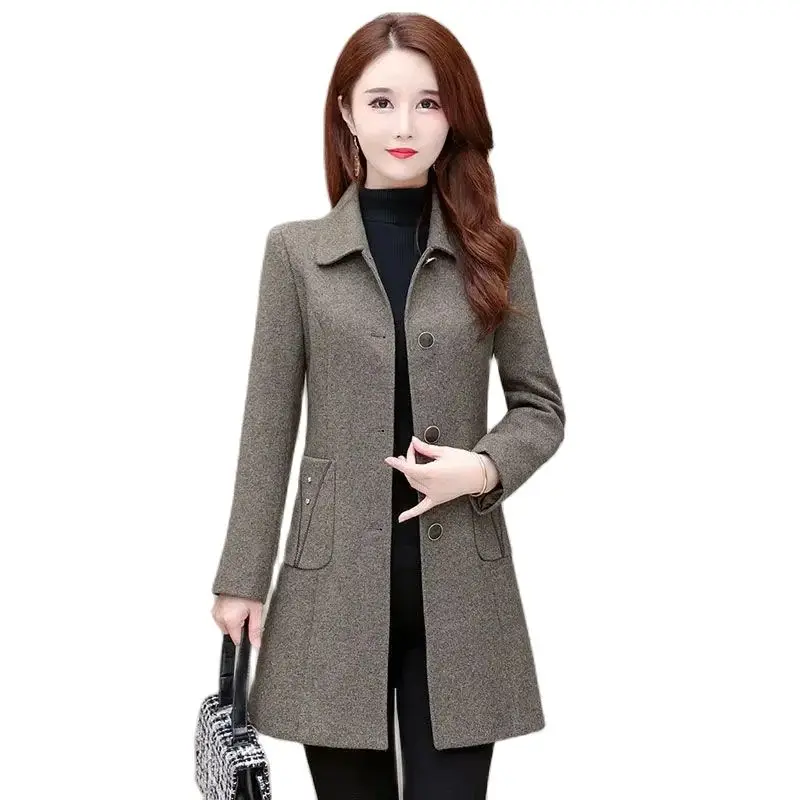 

Autumn Winter Mid-Long Windbreaker Women 2024 New Loose Lapel Trench Coat Fshion Outerwear Single-Breasted Overcoat Female