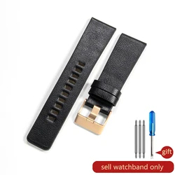 Luxury Genuine Leather Watch Strap with Plain Weave Buckle and Tool - 24mm (Black - Rose - K3)