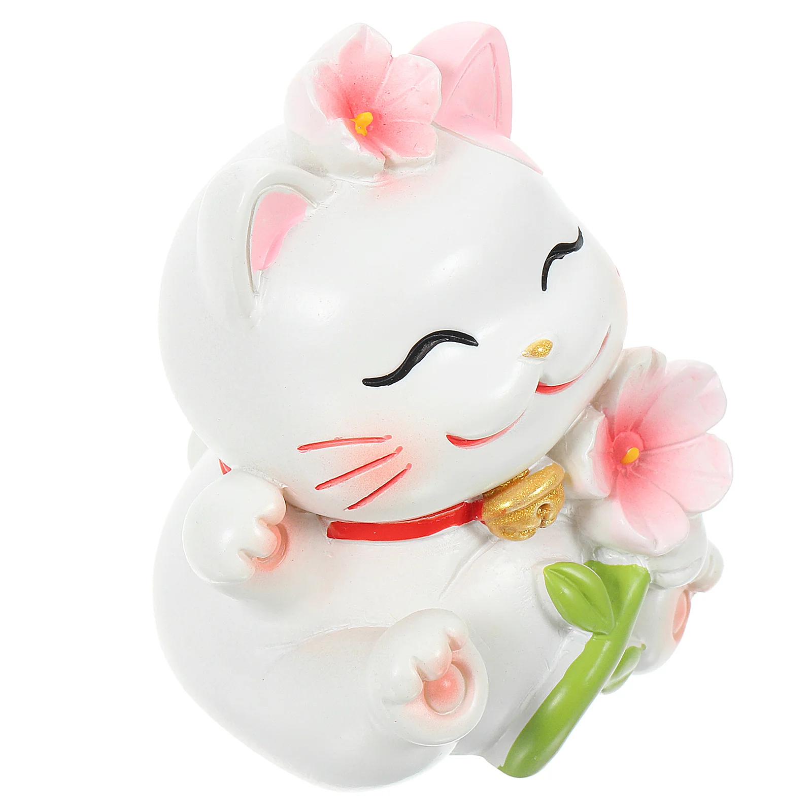 

Lucky Cherry Blossom Cat Pendant Small Figurine Fortune Statue Office Decor Adornment Auspicious Decorate Desktop Decoration