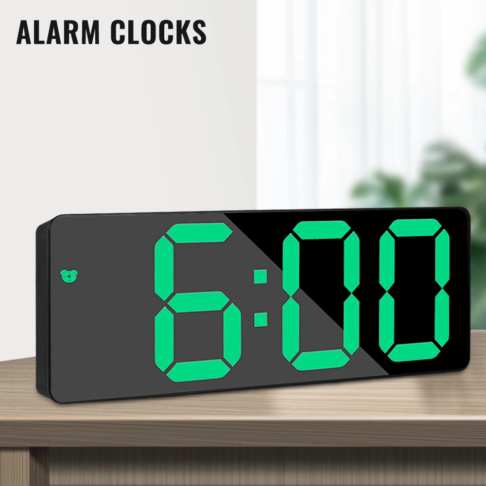 LEDMirrorAlarmClockDigitalSnoozeTableClockWakeUpLight