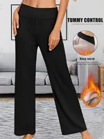 Warm Elegant High Waist Straight Leg Pants Soft Comfortable Fleece Lined Wide Leg Trousers Suitable For Casual And Formal Wear - Image 2