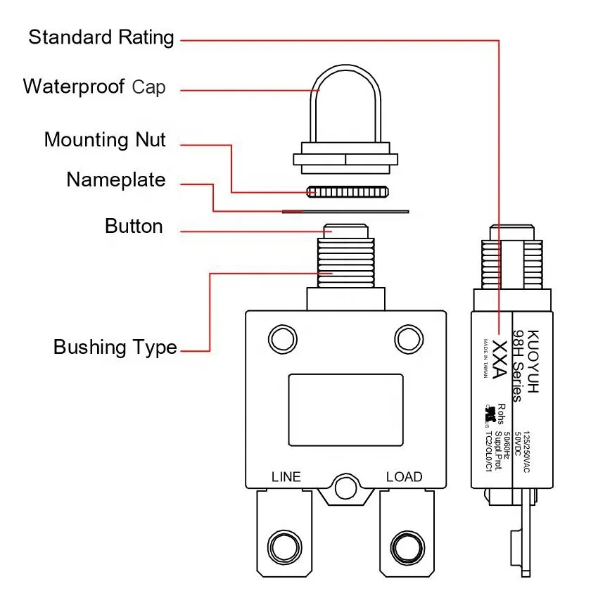 protetor de sobrecarga termica 3a 50a pino reto parafuso mini interruptor 02