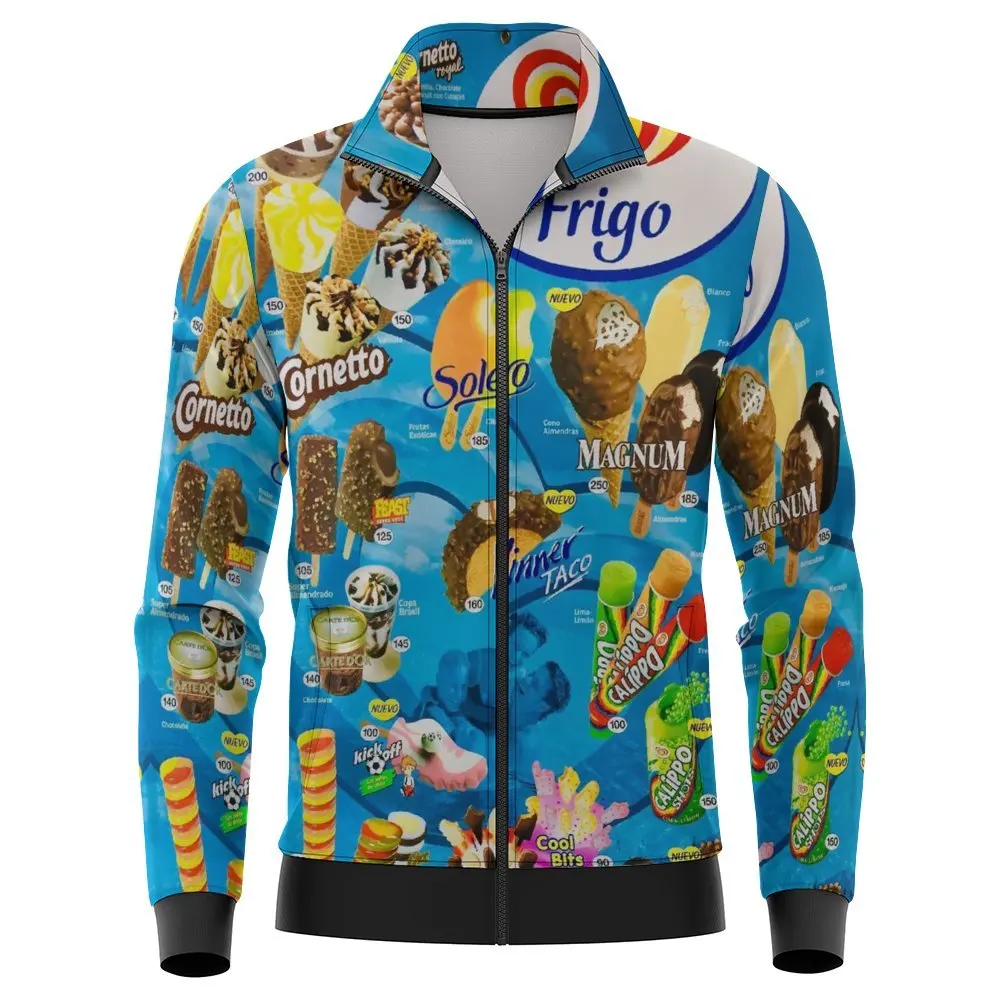 thumbnail image 1 of Chaqueta de helado para hombre, abrigo con estampado de cremallera de manga larga para primavera y otoño, ropa informal con bolsillo para mujer, prendas de vestir exteriores de moda, chaquetas de bomb, 1 of 5