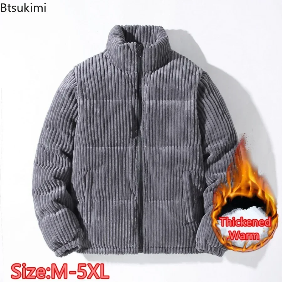 New Men's Corduroy Parkas Thicken Warm Cotton-padded Jackets Fashion Stand Collar Solid Zipper Casual Coats Man Winter Outerwear parka coat parkas coat