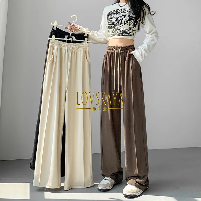 

High waisted drape straight leg wide leg floor mop pants with a stylish gray casual pants design