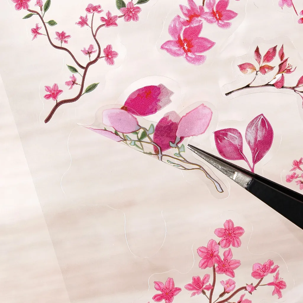 Journamm 6 시트 가지 잎 스티커 PET 소재 핸드 계정 스티커 Scrapbooking Junk Journal Diary 용 식물 꽃