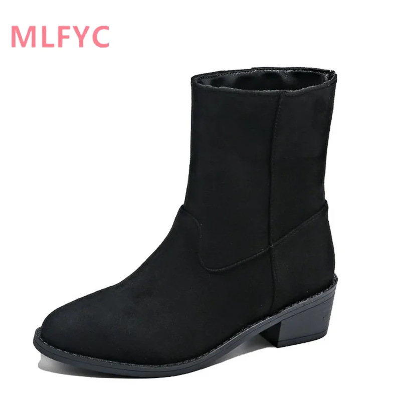 Cowboy boots for women with round toe, thick heels mid length boots women autumn winter New fashion warmth comfort short boots
