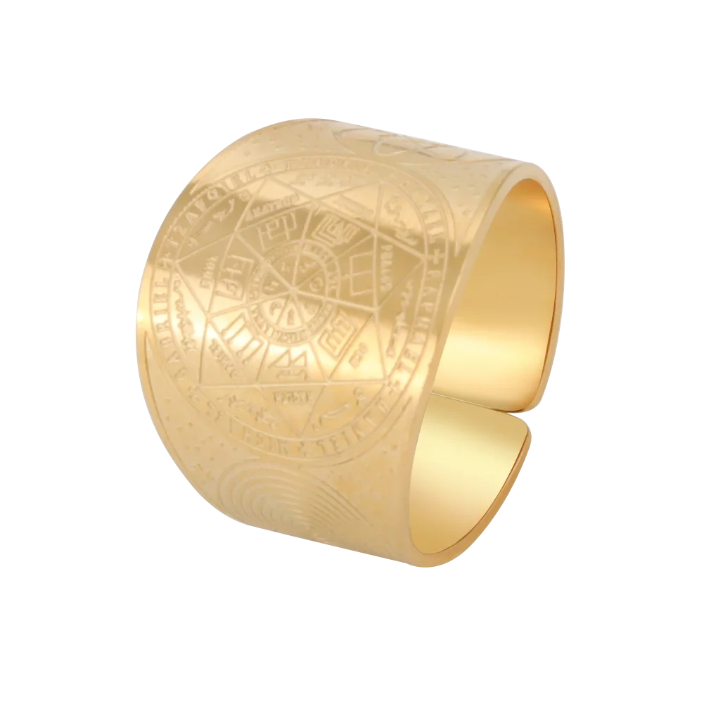 Kkjoy Edelstahl Goldfarben Kupfer Antike Bronze Sechseckiger Stern Magischer Kreis Mond Offener Ring für Männer Party Geschenk Einzelhandel – Detail 24