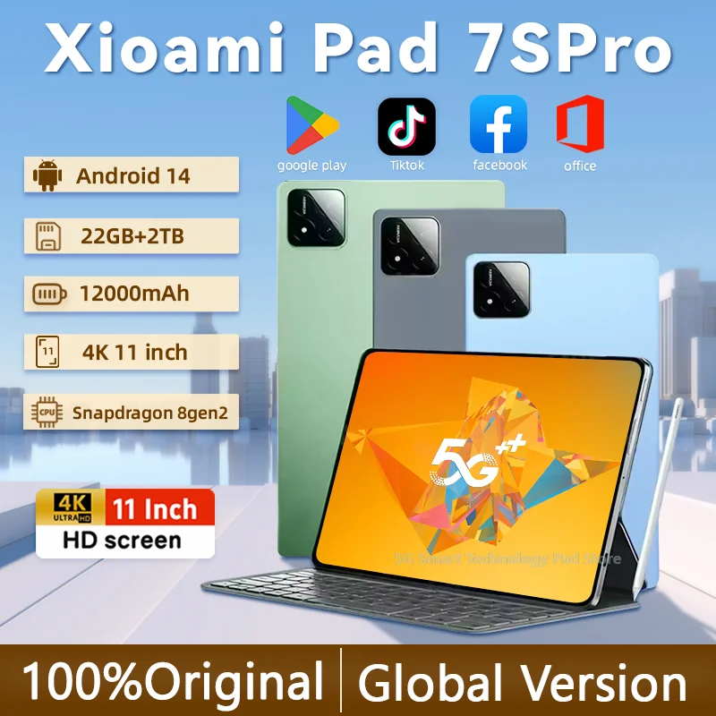 Tablet PC Tablet PC Pad 7S Pro Global Edition Snapdragon 8gen2 Android 14 HD 4K 22GB + 2TB 5G with Dual SIM WIFI