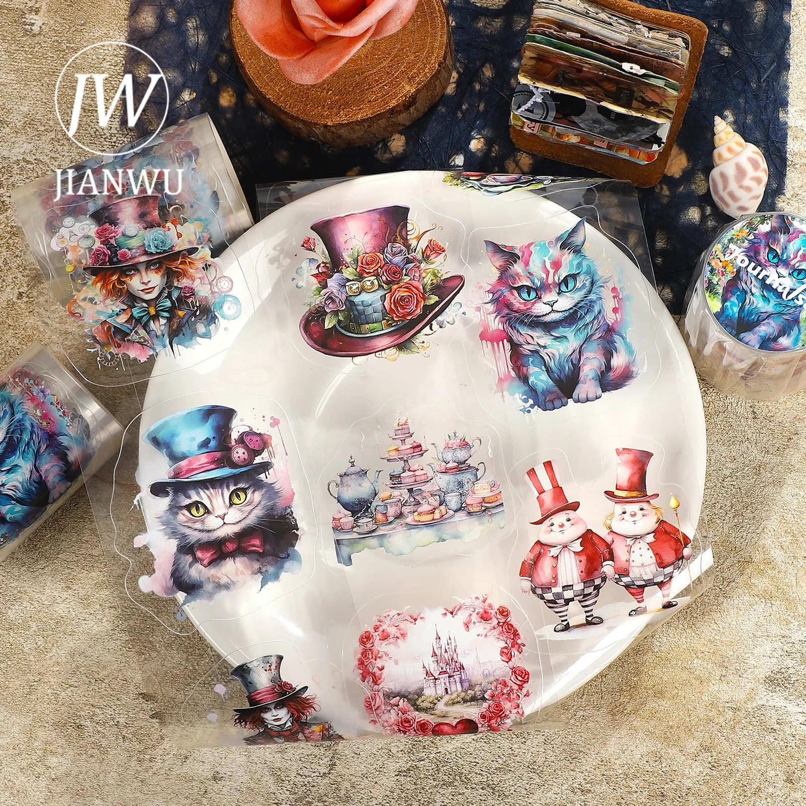 JIANWU 60mm * 200cm 빈티지 앨리스 토끼 꽃 캐릭터 풍경 소재 콜라주 PET 테이프 크리 에이 티브 DIY 저널 문구